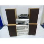 Denon stacking HiFi unit and four speakers, comprising of Cassette deck DRR M31, Mini Disc