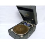 Vintage Decca Salon portable gramophone with black cloth covered case, No. W44885.