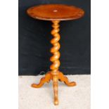 Victorian mahogany pedestal table, the rosewood crossbanded circular top raised on barley twist