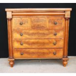 Victorian mahogany Scotch chest, the rectangular top over cylindrical frieze drawer over crossbanded