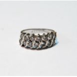 Diamond half eternity style ring with two rows each of seven brilliants in wavy setting, 18ct