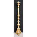 Giltwood standard lamp, the elaborate column on acanthus plinth and paw feet, 153cm high.