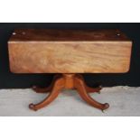 William IV mahogany drop-flap table, the rectangular top over beaded frieze drawer, raised on
