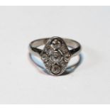 Diamond ring with three collet-set brilliants between three other pairs, eight-cut, size F½, in