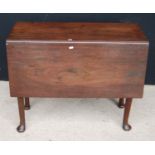 Georgian mahogany drop-flap table, the rectangular top raised on tapering turned legs terminating in