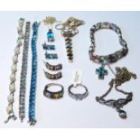 Blue topaz bracelet and a pendant, a multi-gem bracelet, another, opal, and various pendants and