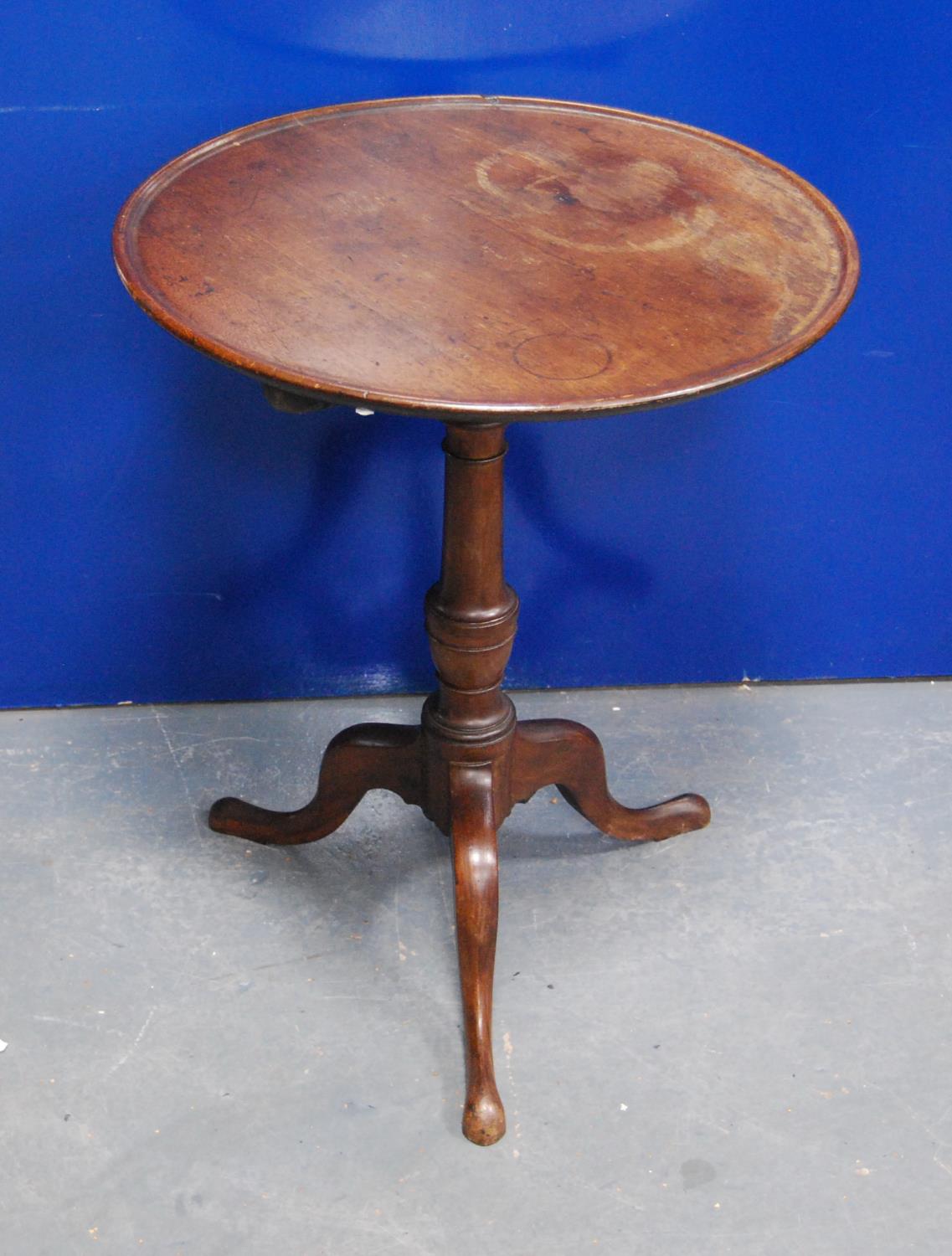 19th century mahogany tilt top table, the circular top with rim raised on urn turned column, - Image 2 of 2