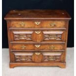 Queen Anne oak chest, the rectangular top over four panelled graduated drawers raised on bracket