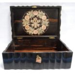 19th century coromandel box of serpentine form with floral inlay to the lid, 39cm wide, 25cm deep