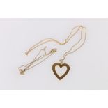 9ct gold heart pendant on chain, 6.6g gross and a 9ct gold neck chain 2.2g, (2)