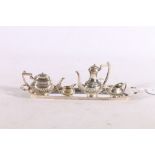 Contemporary miniature silver tea set on tray by John Rose, Birmingham 1971/1972, the tray 15cm