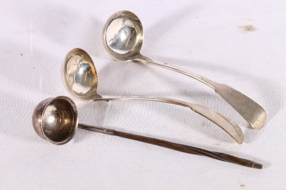 Pair of George IV silver toddy ladles by maker John Mitchell, Glasgow 1825, 77g and a Georgian toddy