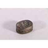 Dutch 830 grade silver snuff box decorated with tavern scene, 5cm x 3.5cm