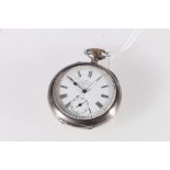 Continental 900 grade silver open faced keyless pocket watch the dial marked for A Santini of 458