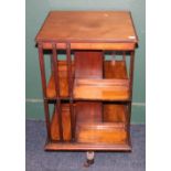 19th century square mahogany revolving bookcase, 90cm tall