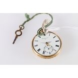 18ct gold cased open faced key winding pocket watch, the dial and works marked Barwise London 10/