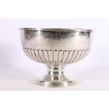 George V silver pedestal bowl with gadrooned decoration and presentation inscription "US Club