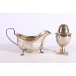 George V silver cream jug by Walker and Hall, Sheffield 1929, 118g and a silver sugar caster (