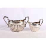 Victorian silver sugar and cream jug with gadrooned decoration by P Ashberry & Sons, Sheffield 1895,