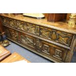 Early antique sideboard, the rectangular top with canted corners and moulded edge above three frieze