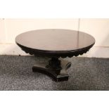 Antique mahogany lazy susan of circular form with carved skirt raised on turned column and