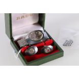 Gents Rado Diastar wristwatch with day date apertures, also a pair of similar cuff links in Rado box