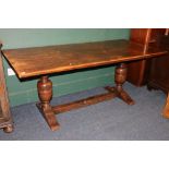 Oak refectory style table raised on trestle base 183cm long, 83cm wide, 74cm tall