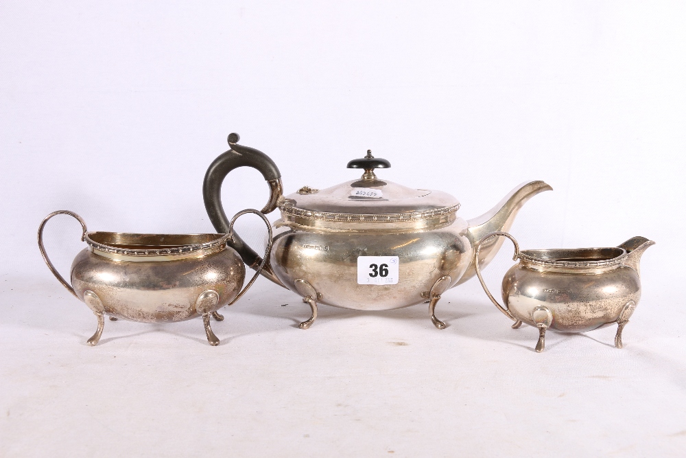 Art Deco silver three-piece tea set by Harrison Fisher & Co, Sheffield 1932, 1072g