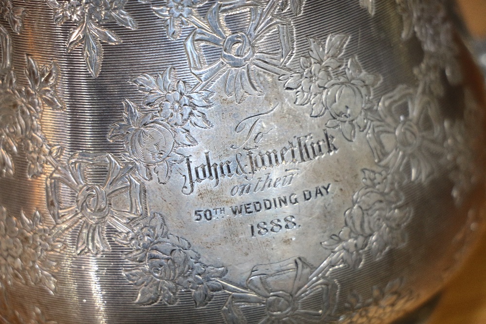 Victorian silver sugar and cream jug with gilded interior and engraved decoration by Edward & John - Image 3 of 7