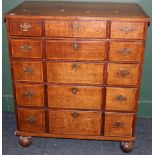 Antique oak and string inlaid chest of drawers, the rectangular top above five graduated long