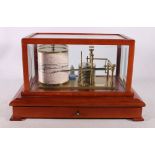 Contemporary brass barograph in wooden case, 37cm x 23cm