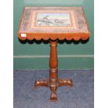 19th century scumbled pine pedestal table with hand coloured gun dog engraving inset to the top