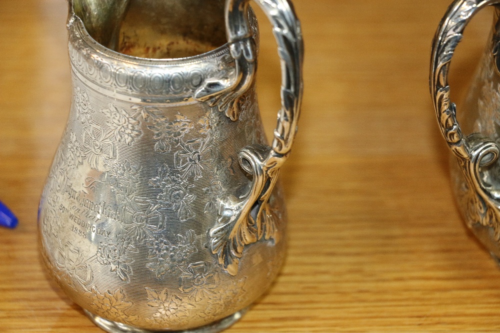 Victorian silver sugar and cream jug with gilded interior and engraved decoration by Edward & John - Image 7 of 7