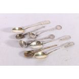 Three Russian 84 zloty grade silver teaspoons with AA 1889 mark, a pair of anointing spoons and