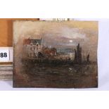 19th CENTURY SCHOOL Dysart coastal scene East Neuk of Fife Indistinctly signed, oil on metal