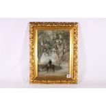 19th CENTURY SCHOOL Figure on horseback Unsigned oil, 34cm x 24cm