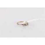 18ct gold and platinum three-stone diamond ring, stamped 18ct and Plat, ring size Q, 2.3g