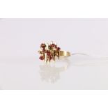 9ct gold modernism or brutalist dress ring set with rubies, stamped 9K, ring size P, 5.78g