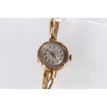 Ladies 9ct gold cased Medana wrsitwatch with silvered dial having 6 jewel movement by Swiss firm