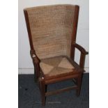 Oak framed Orkney chair with rush seat, 106cm tall