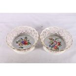 Pair of Herend of Hungary handpainted porcelain baskets, 18.5cm diameter