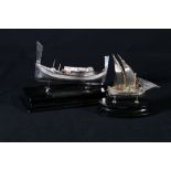 Maltese 917 grade silver model of a boat or Dghajsa by maker MC and another smaller, both mounted on