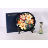 Modern Moorcroft floral pattern plate, limited edition number 286/750, WM monogram to reverse and