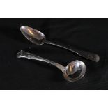 Georgian Irish silver table spoon of oar pattern by J E Ash, Dublin 1801 and a silver double