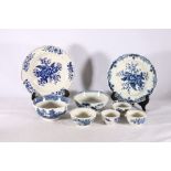 Group of early blue and white ceramics including Crescent mark Worcester, Caughley etc. including