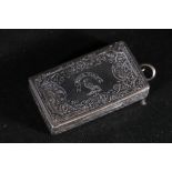 Victorian silver vinaigrette of rectangular form engraved with Clan Munro "Dread God" crest by D&