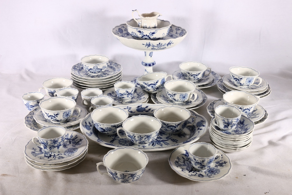 Fifty-six piece porcelain blue and white floral decorated tea and coffee set comprising comport,