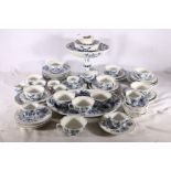 Fifty-six piece porcelain blue and white floral decorated tea and coffee set comprising comport,