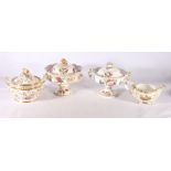 19th century Ridgeway porcelain twin handled sucrier with butterfly finial, 2/824 red mark to the