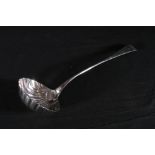 Georgian silver ladle of oar pattern with scallop shell bowl by GB, possibly George Baskerville,